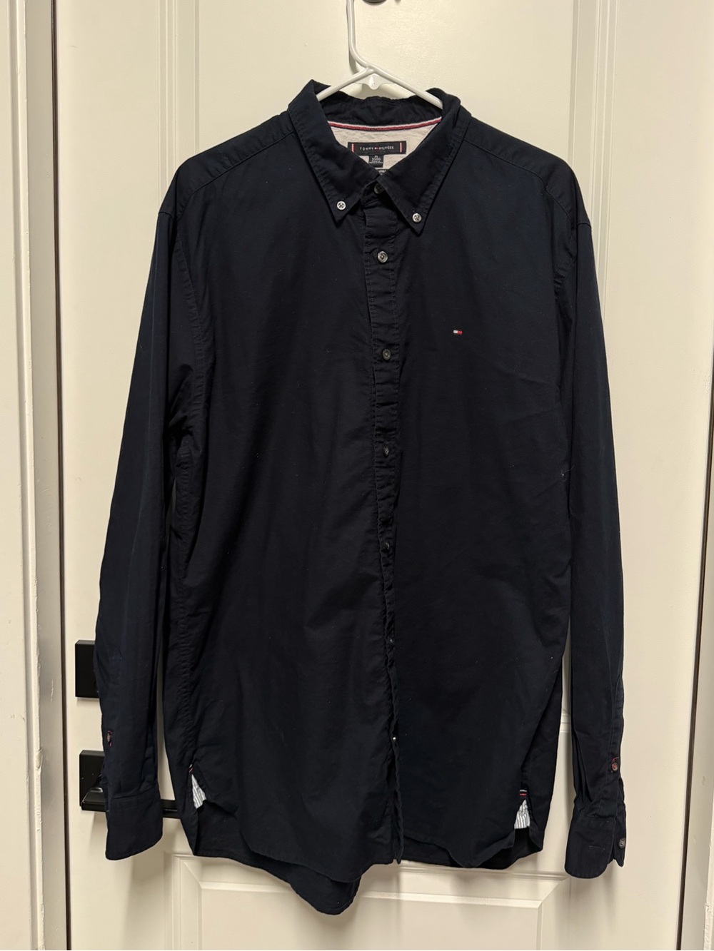Tommy Hilfiger Men’s Navy Regular Fit Stretch Button-Up Shirt Size XL
